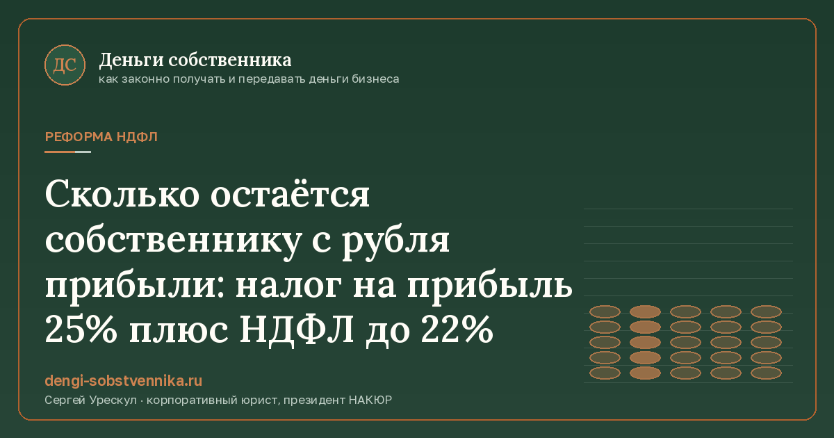 Сколько остаётся собственнику с рубля прибыли: налог на прибыль 25% плюс НДФЛ до 22% - иллюстрация к материалу раздела «Реформа НДФЛ»